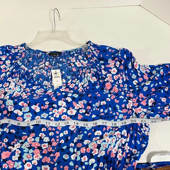New Talbots Blue and Pink Floral Long Sleeve Dress Size XL - Picture 5 of 12